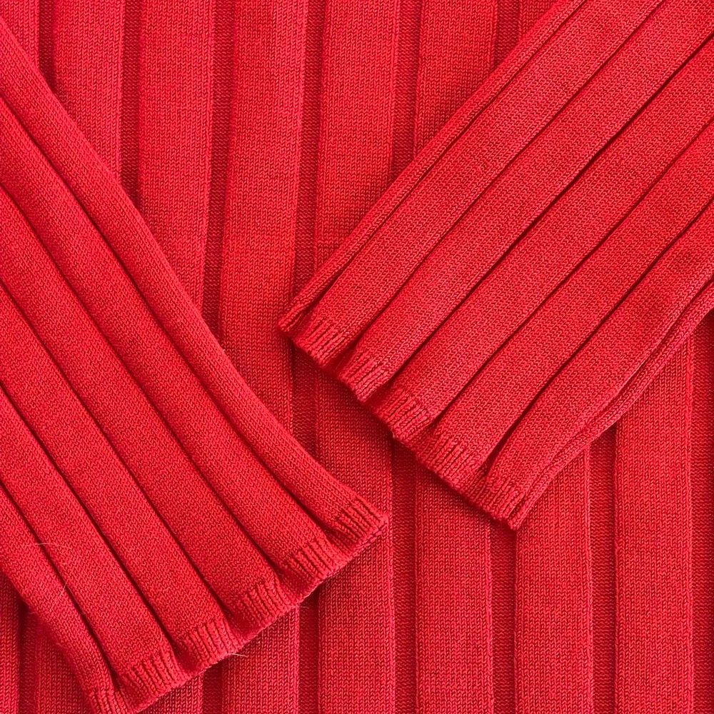 Red Silk Blend Ribbed Turtleneck Sweater XL Stretch Knit Minimalist Luxury Chic - Picture 11 of 14